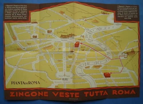 Mappa Topografica Roma Anno Santo 1933 Magazzini Zingone Pubblicitaria