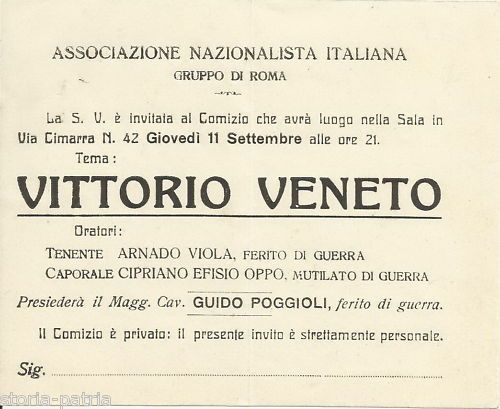 Volantino Associazione Nazionalista Italiana Conferenza Roma
