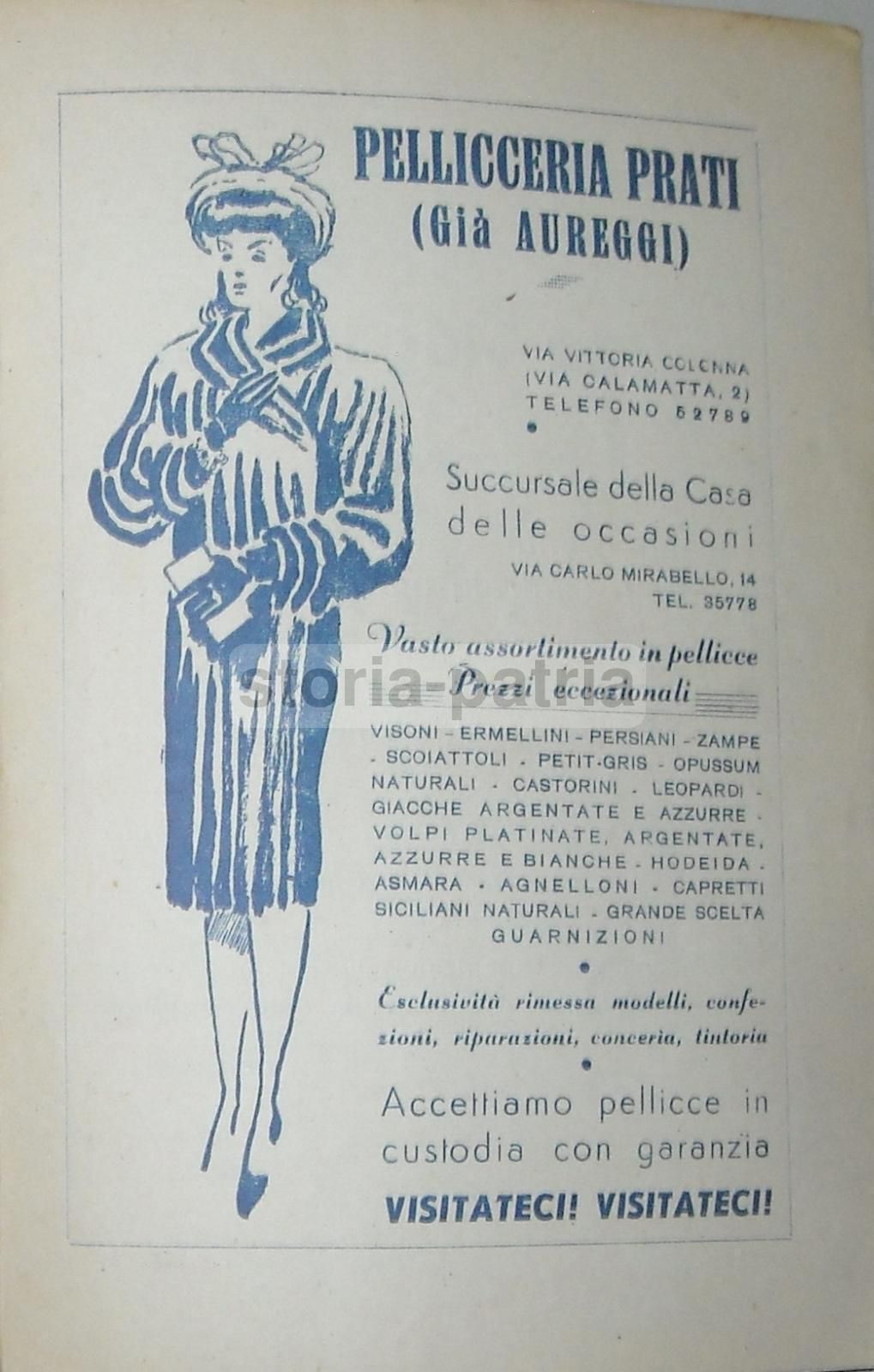 Pubblicità Pellicceria Prati E Ristorante La Magnolia, Roma 1945