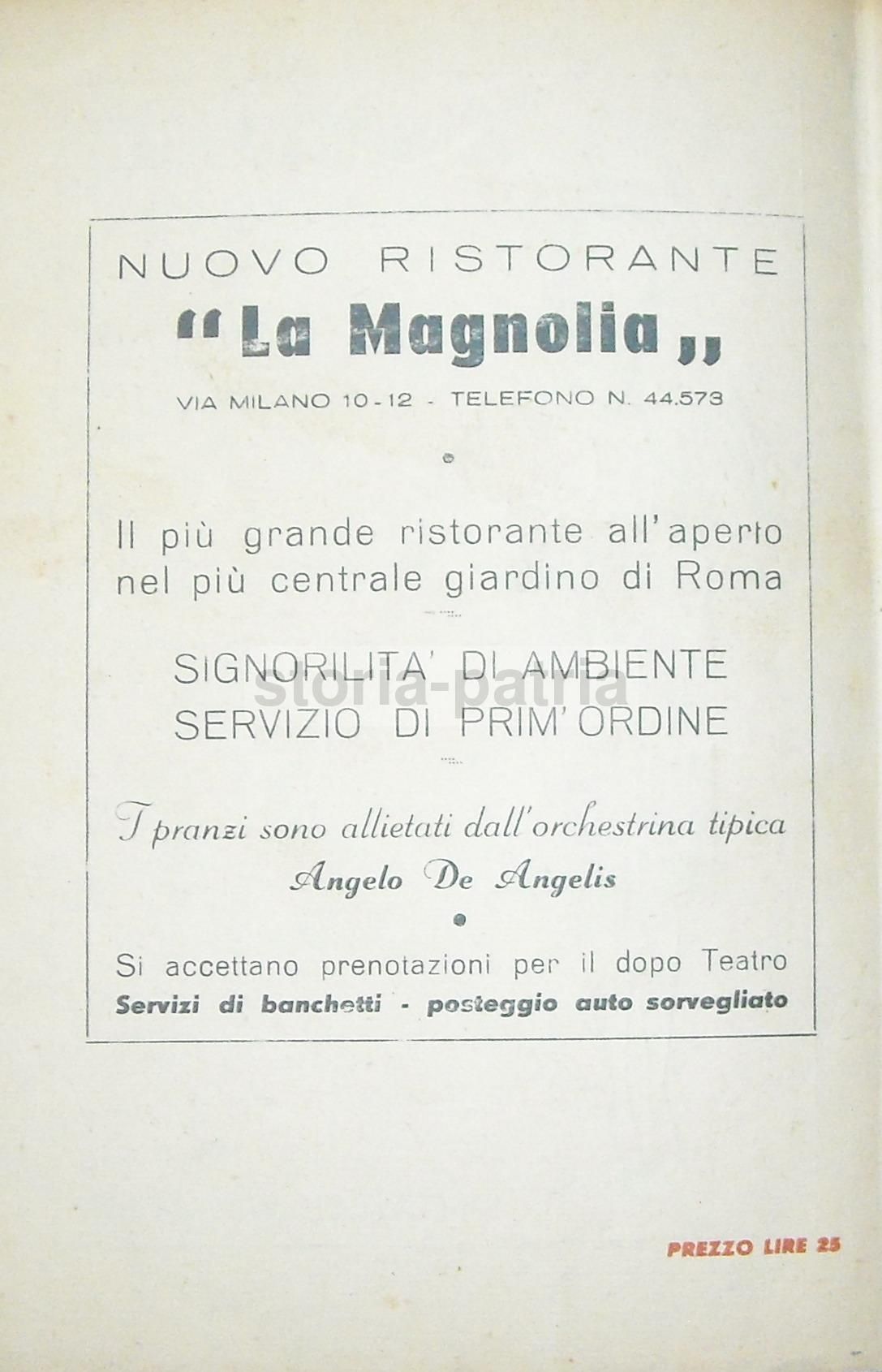 Pubblicità Pellicceria Prati E Ristorante La Magnolia, Roma 1945