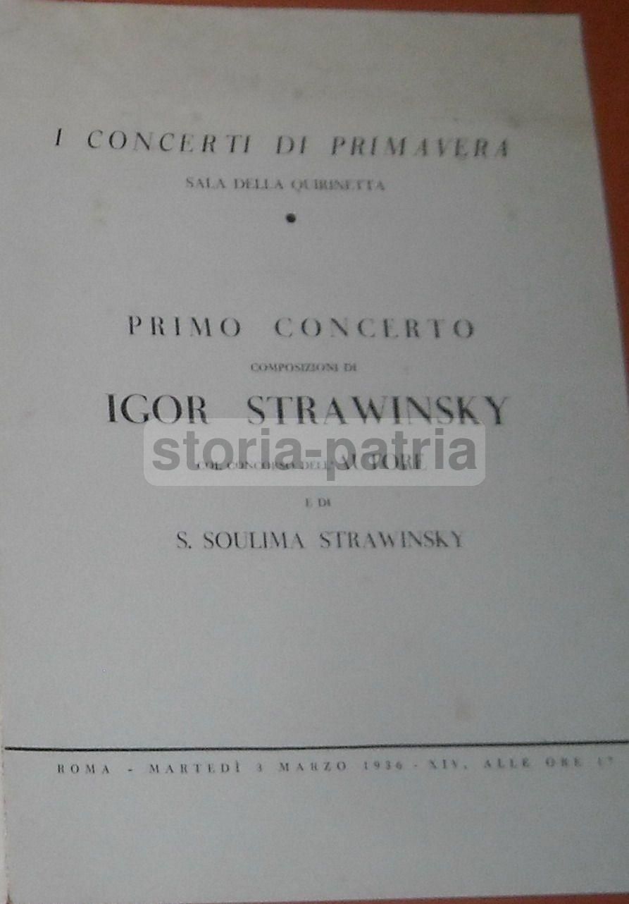 Volantino Concerto Igor Strawinsky Roma Quirinetta 1936 Raro