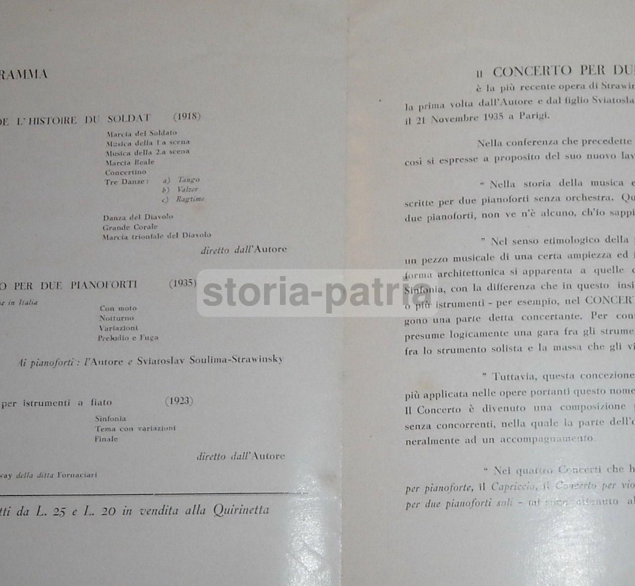Volantino Concerto Igor Strawinsky Roma Quirinetta 1936 Raro