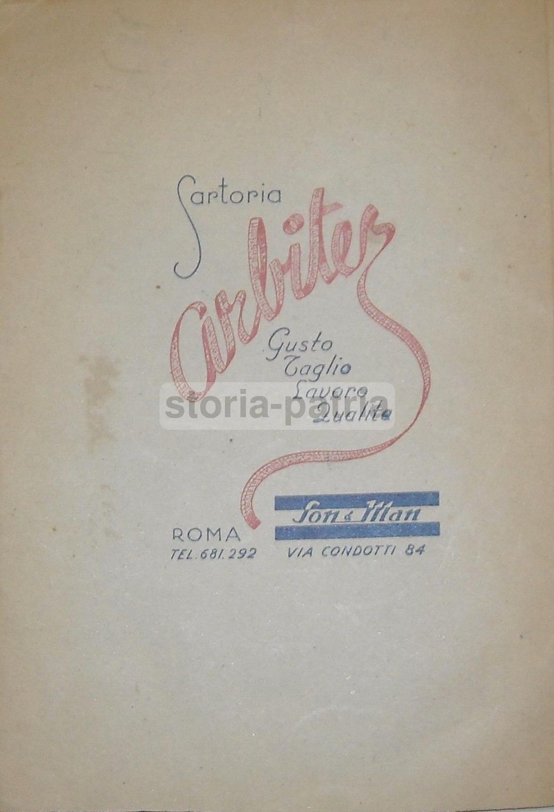 Stampa Pubblicitaria Sartoria Arbiter, Via Condotti, Roma, Anni '40