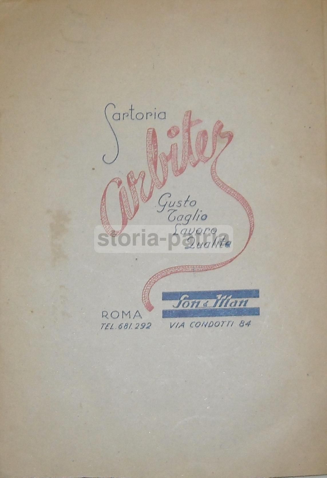 Stampa Pubblicitaria Sartoria Arbiter, Via Condotti, Roma, Anni '40