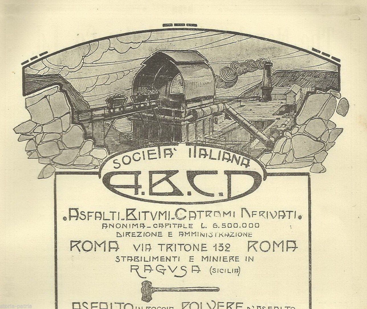 Volantino Pubblicitario Asfalti Bitumi Roma Ragusa Scafa 1922