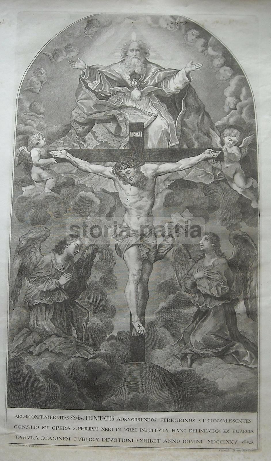Incisione Santissima Trinità, San Filippo Neri, Roma, 1775