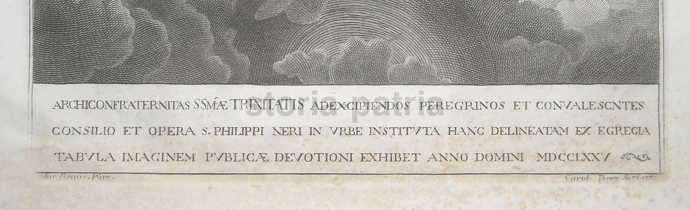 Incisione Santissima Trinità, San Filippo Neri, Roma, 1775