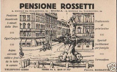Pensione Rossetti Roma Biglietto Pubblicitario Vintage Inizio '900