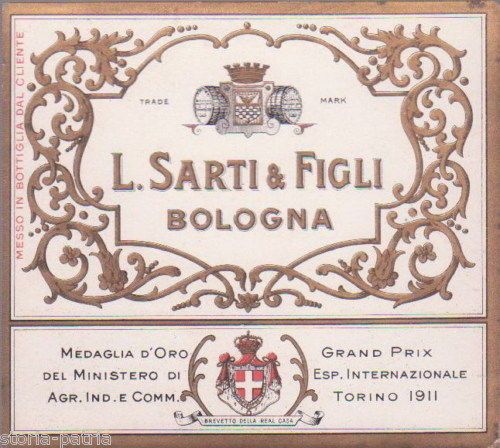 Etichetta Distilleria Sarti Bologna Liquori Vini Stemma Araldico