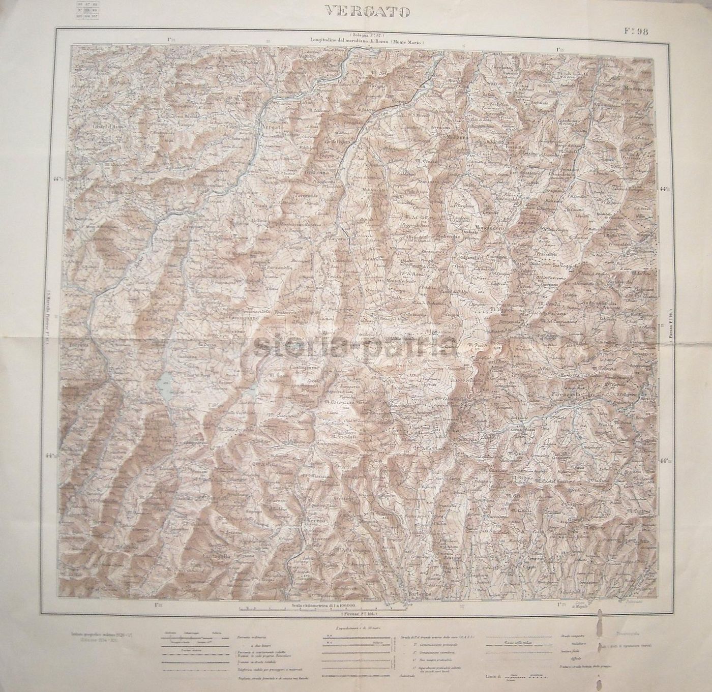 Mappa Topografica Di Vergato E Provincia Di Bologna   IGM 1934