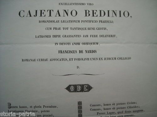 Foglio Volante Forlivese 1851: Gaetano Bedini E Francesco De Nardis