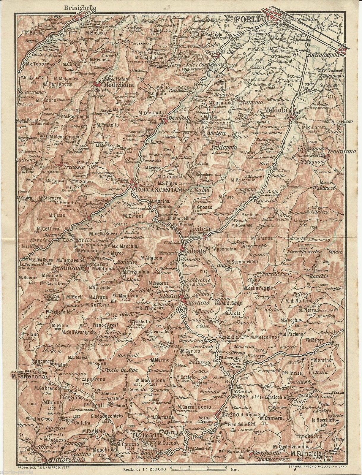 Mappa Antica Della Romagna: Valli Tra Lamone E Savio (Forlì, Brisighella, Meldola)