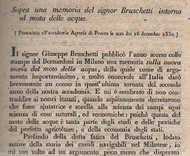 Memoria Sul Moto Delle Acque (Bruschetti), 1830, Pesaro/Rimini
