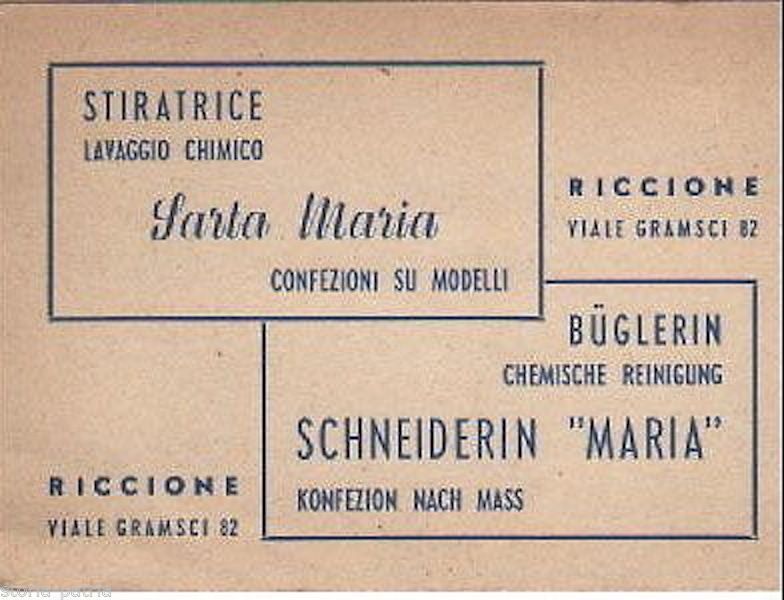 Biglietto Pubblicitario Sarta Maria Riccione, Anni '50