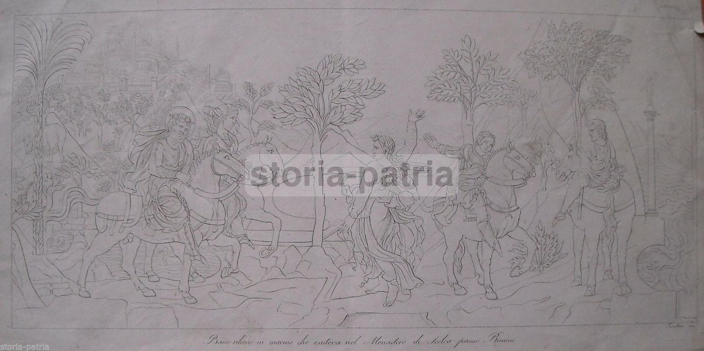 Basso Rilievo Del Monastero Di Scolca, Rimini. Incisione Di Torcellan, 1840 Circa
