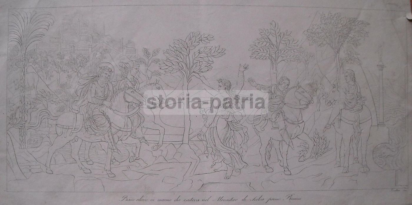 Basso Rilievo Del Monastero Di Scolca, Rimini. Incisione Di Torcellan, 1840 Circa