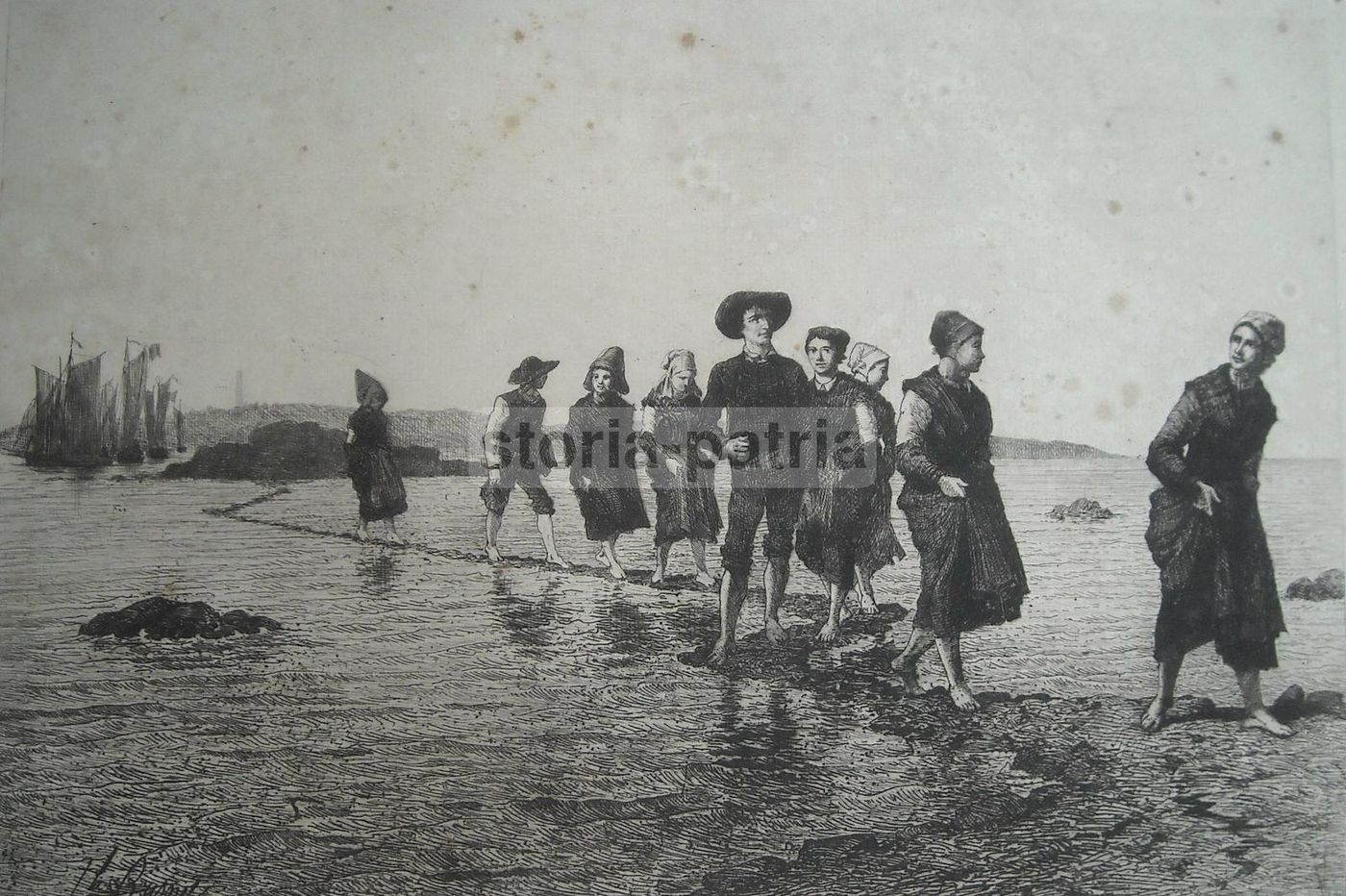 Incisione Antica Roscoff, Isola Di Batz, Th. Busnel, Salmon Ardail, Fine '800