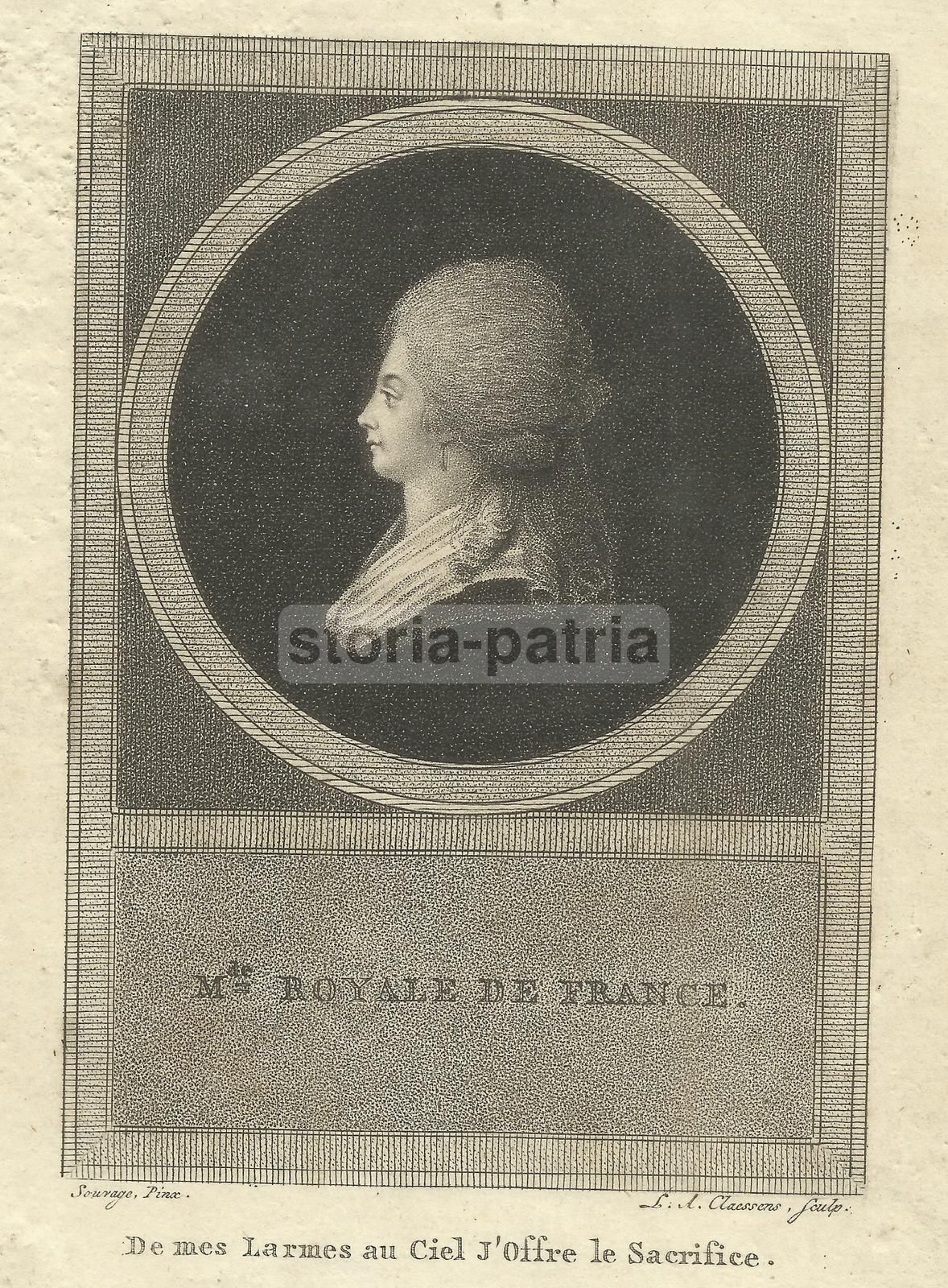 Ritratto Di Madame Royale De France, Incisione Di Claessens Da Souvage, Fine XVIII Secolo