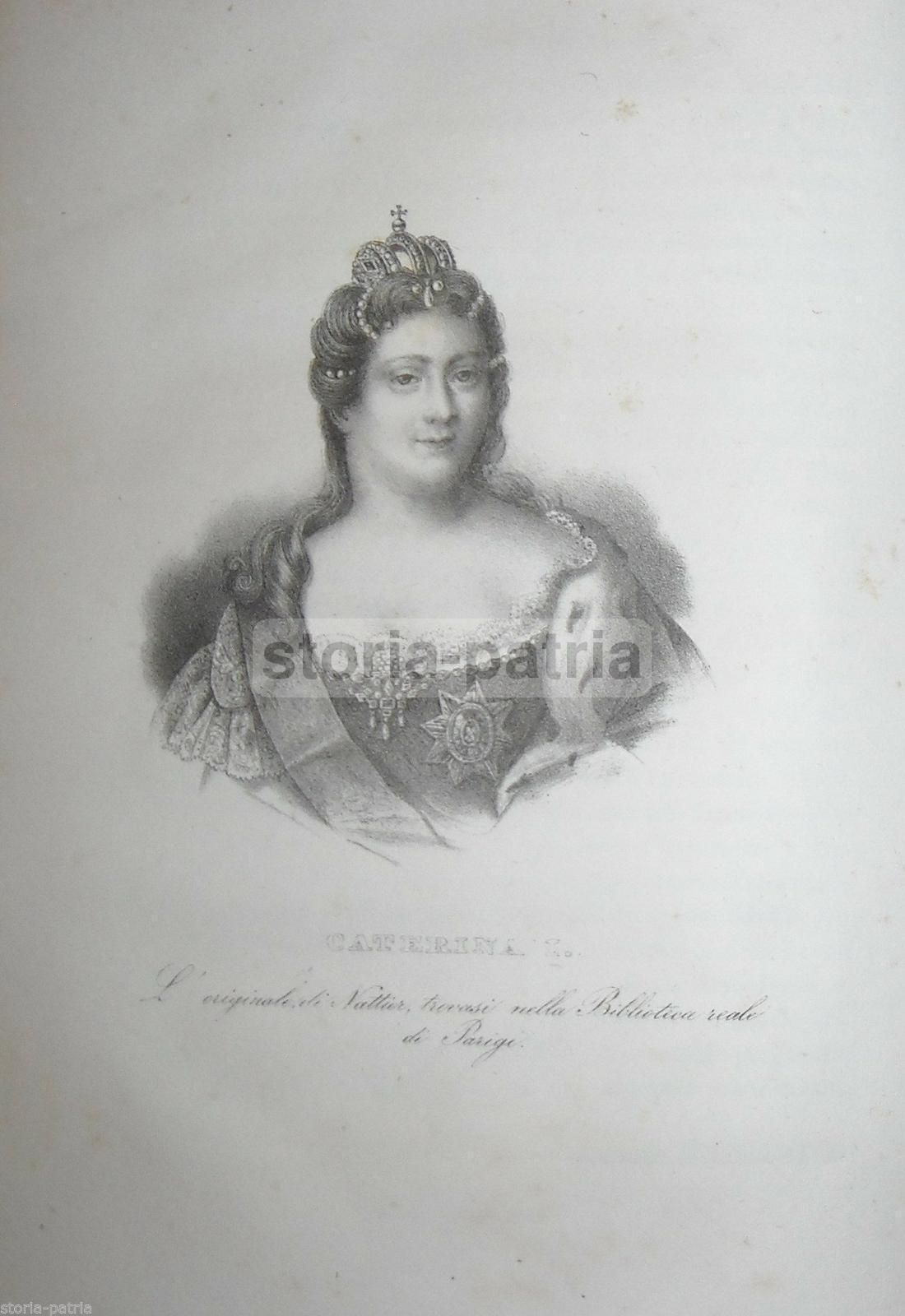 Caterina I Di Russia Litografia Originale 1840 Nattier