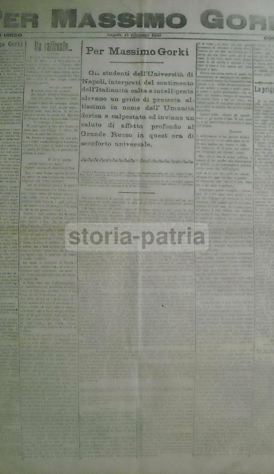 Per Massimo Gorki. Napoli, 1905. Numero Unico (Rivoluzione Russa)