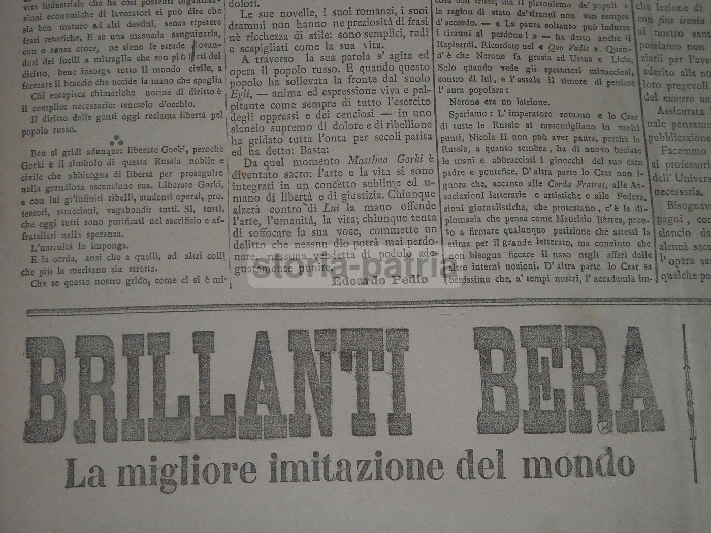 Per Massimo Gorki. Napoli, 1905. Numero Unico (Rivoluzione Russa)