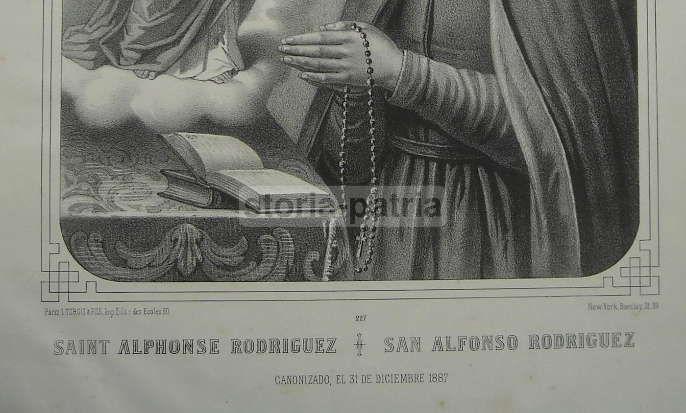 Sant'Alfonso Rodriguez. Litografia Antica. Rosario, Madonna, Turgis, XIX Secolo