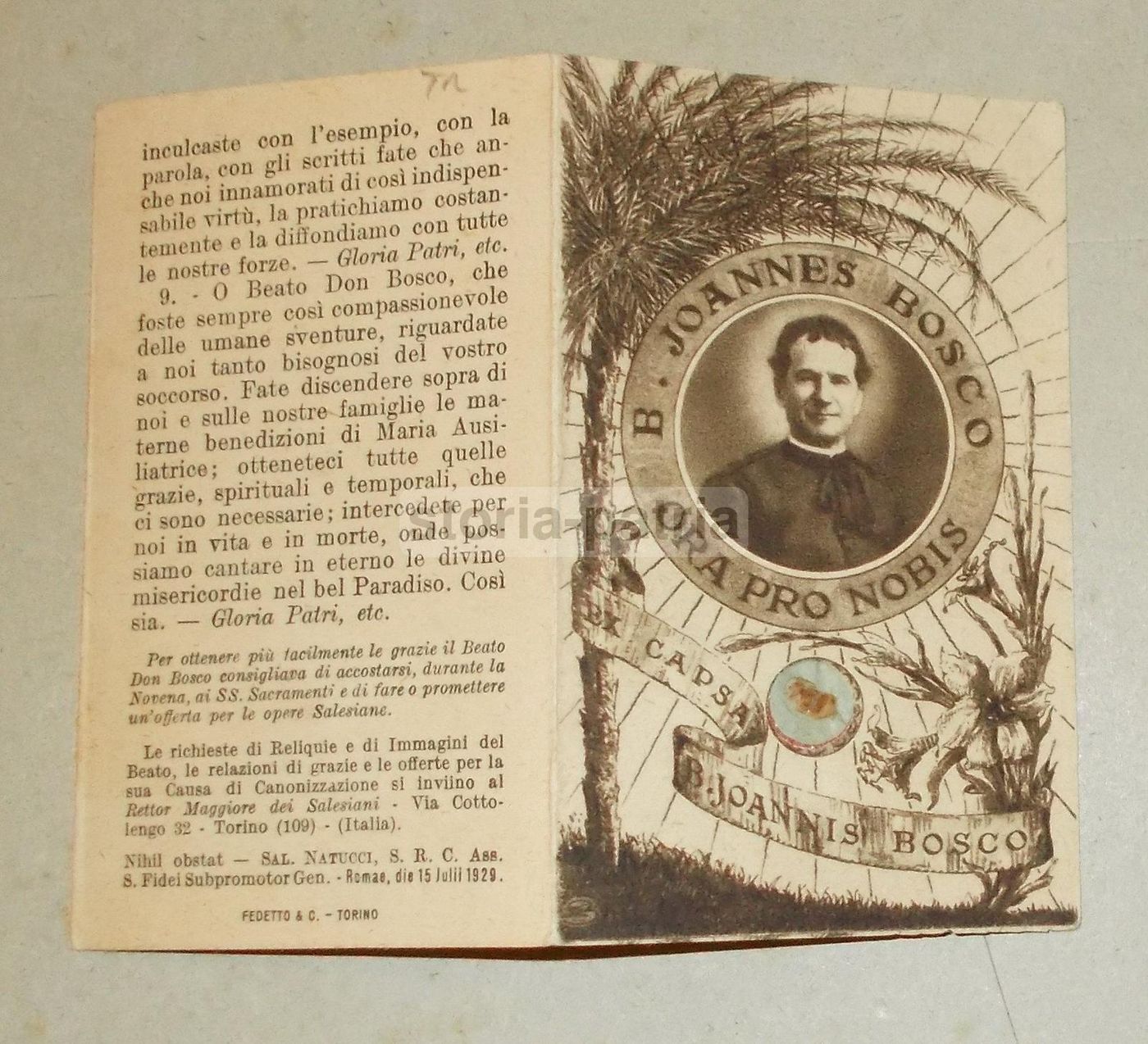 Santino Antico: Beato Giovanni Bosco, Novena E Orazione, Salesiani Torino