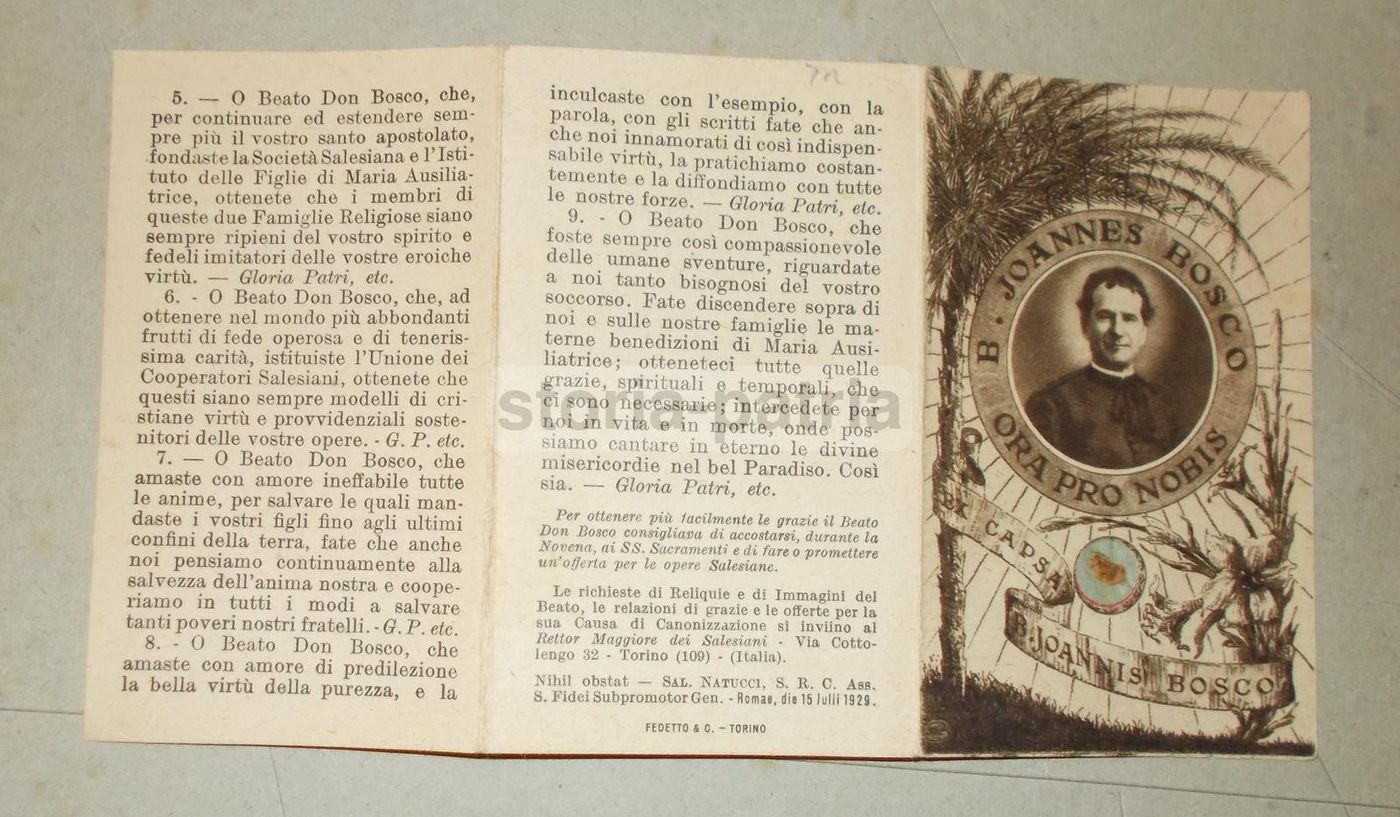 Santino Antico: Beato Giovanni Bosco, Novena E Orazione, Salesiani Torino