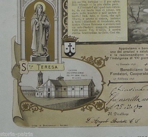 Stampa Santa Lega Eucaristica Milano Chiesa Carmelitani Scalzi 1894