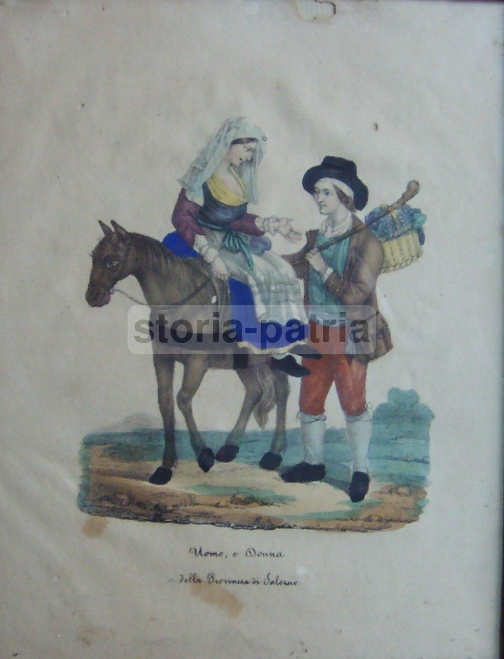 Litografia Costumi Popolari Salerno Metà 1800 Acquarellata Originale