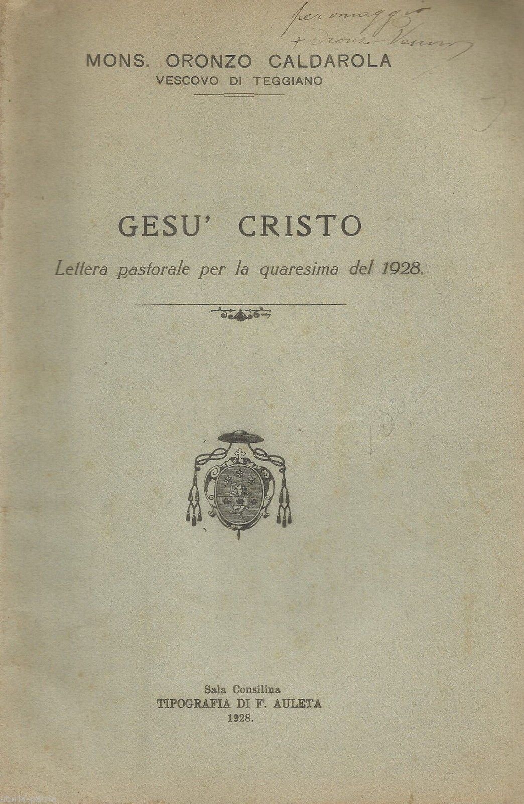 Lettera Pastorale Quaresima 1928 Oronzo Caldarola Teggiano