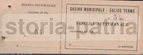 Tessera Casino Municipale Salice Terme (epoca Pubblicitaria)