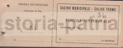 Tessera Casino Municipale Salice Terme (epoca Pubblicitaria)