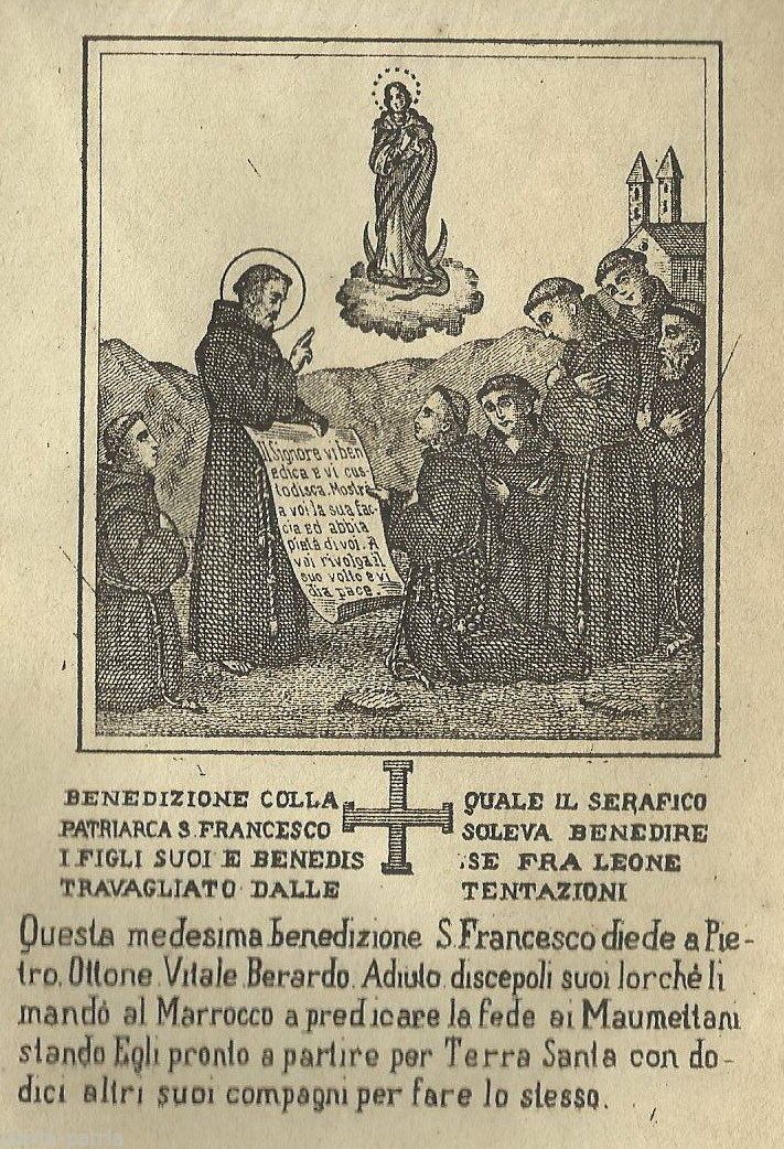 San Francesco d'Assisi   Benedizione Di San Francesco Ai Frati. Litografia Originale Del XIX Secolo