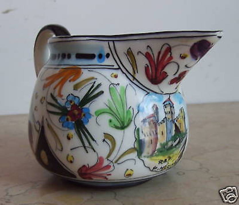 Brocca Ceramica Titano San Marino Decorata Con Veduta Della Rocca, Anni '50