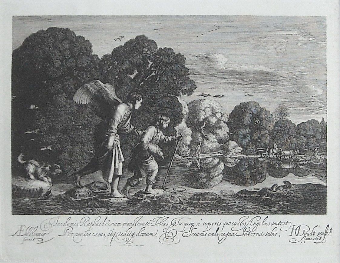 Incisione Antica San Raffaele E Tobia Di Hendrick Goudt, 1608