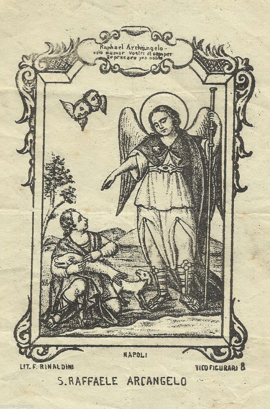 Antica Stampa Napoletana San Raffaele E Tobia Litografia Rinaldini