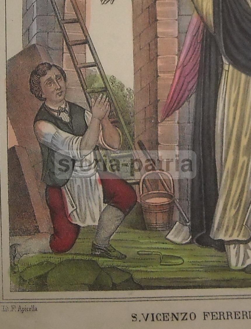 San Vincenzo Ferreri. Litografia Devozionale Napoletana, XIX Secolo. F. Apicella