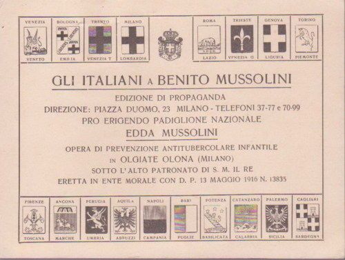 Cartolina Sanitaria Araldica Olgiate Olona Edda Mussolini Anni '30