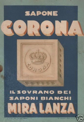Cartello Pubblicitario Sapone Corona Mira Lanza Genova, Anni '30 '50