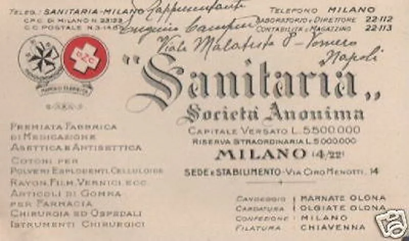 Biglietto Pubblicitario Sanitaria Milano, Primo '900: Farmaceutica