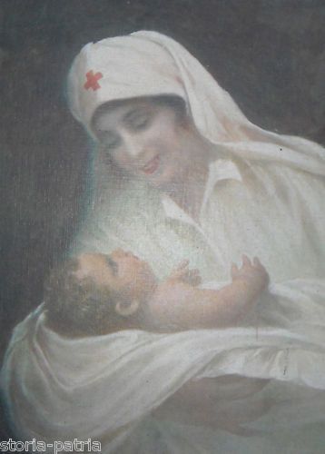 Stampa Antica Crocerossina Con Neonato, Primo '900, Bergamo