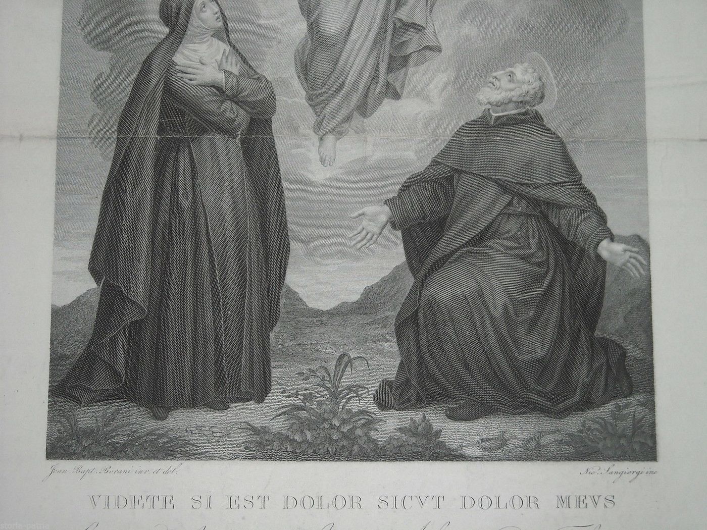 Incisione Madonna Addolorata Con Santa Giuliana E Sant'Alessio Falconieri, XIX Secolo