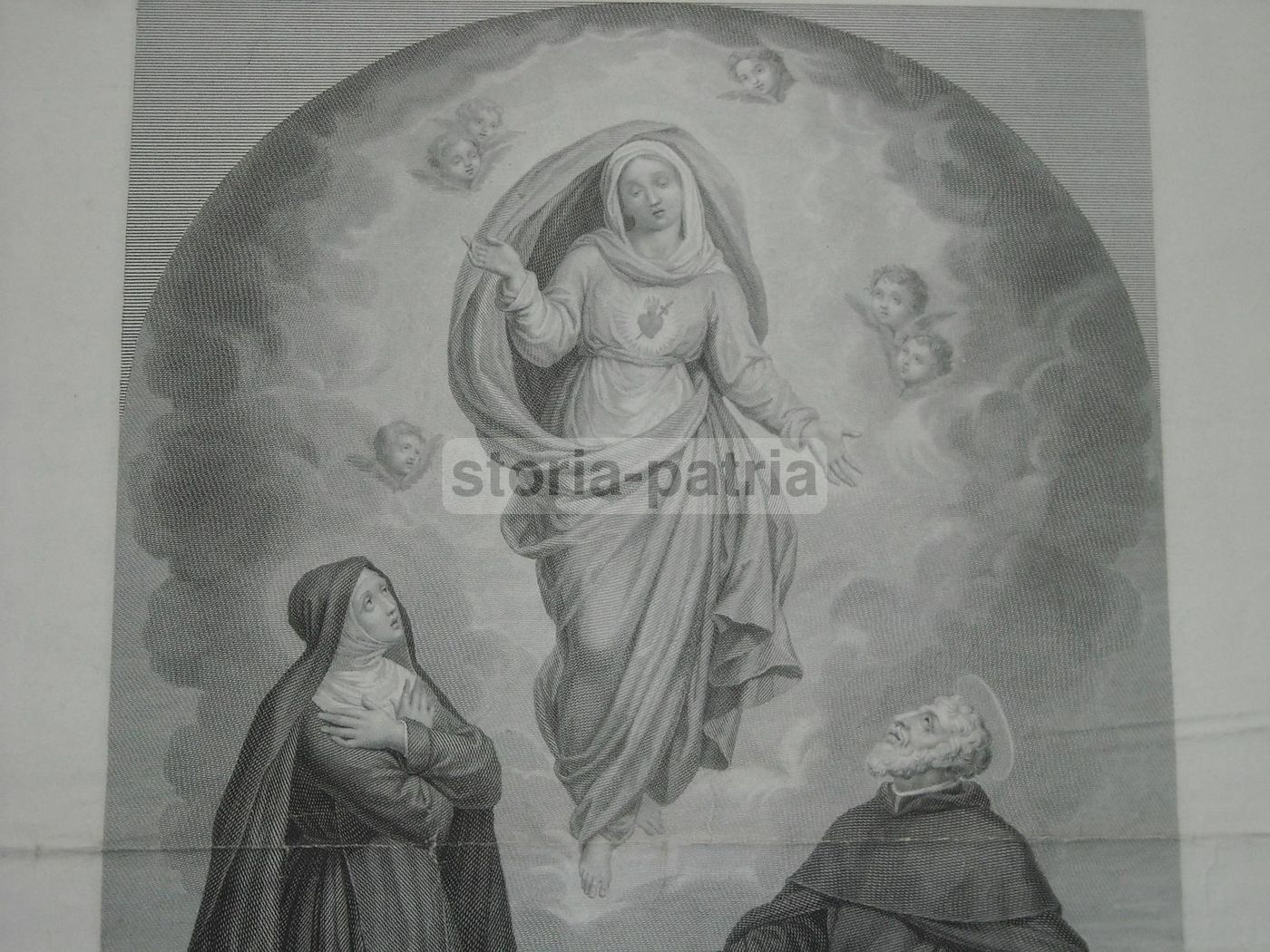 Incisione Madonna Addolorata Con Santa Giuliana E Sant'Alessio Falconieri, XIX Secolo