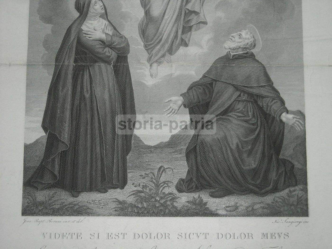 Incisione Madonna Addolorata Con Santa Giuliana E Sant'Alessio Falconieri, XIX Secolo