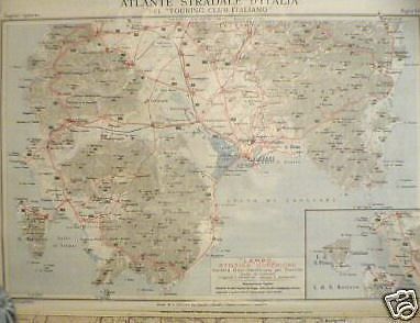 Mappa Antica Di Cagliari, Iglesias E Portoscuso Con Pubblicità Pirelli E Bertarelli, Primo '900