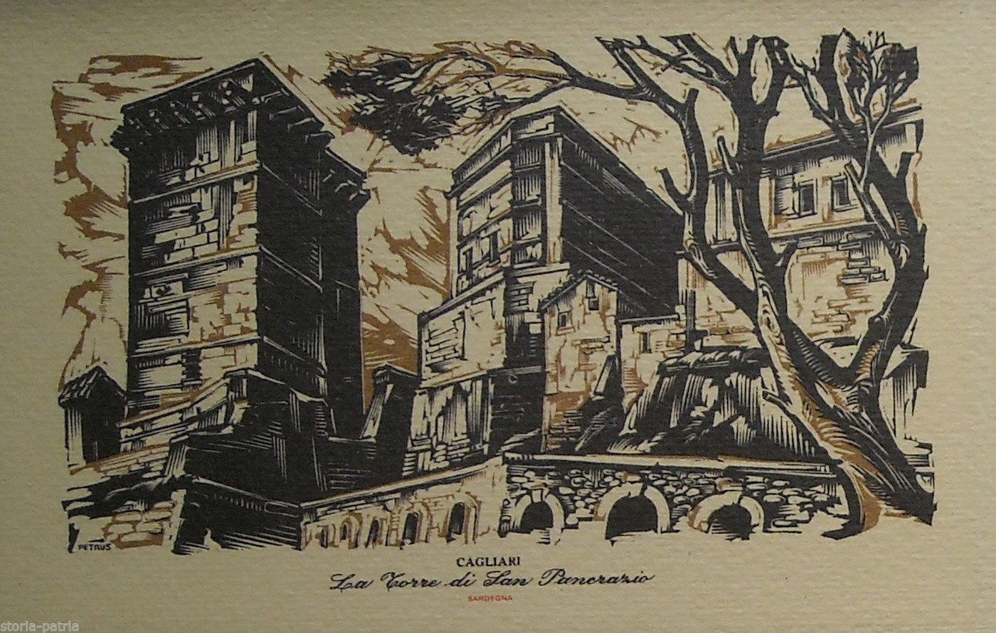 Cagliari: Torre Di San Pancrazio, Cartolina Pubblicitaria Petrus Miliani, Circa 1956