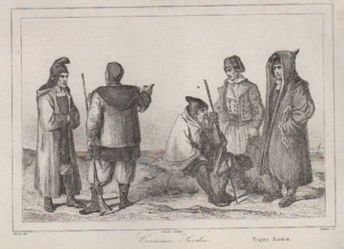 Antica Incisione Dei Costumi Popolari Sardi, Sardegna, XIX Secolo, Chaillot