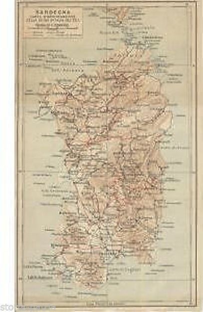 Mappa Antica Della Sardegna, Vallardi   TCI, Primo Novecento