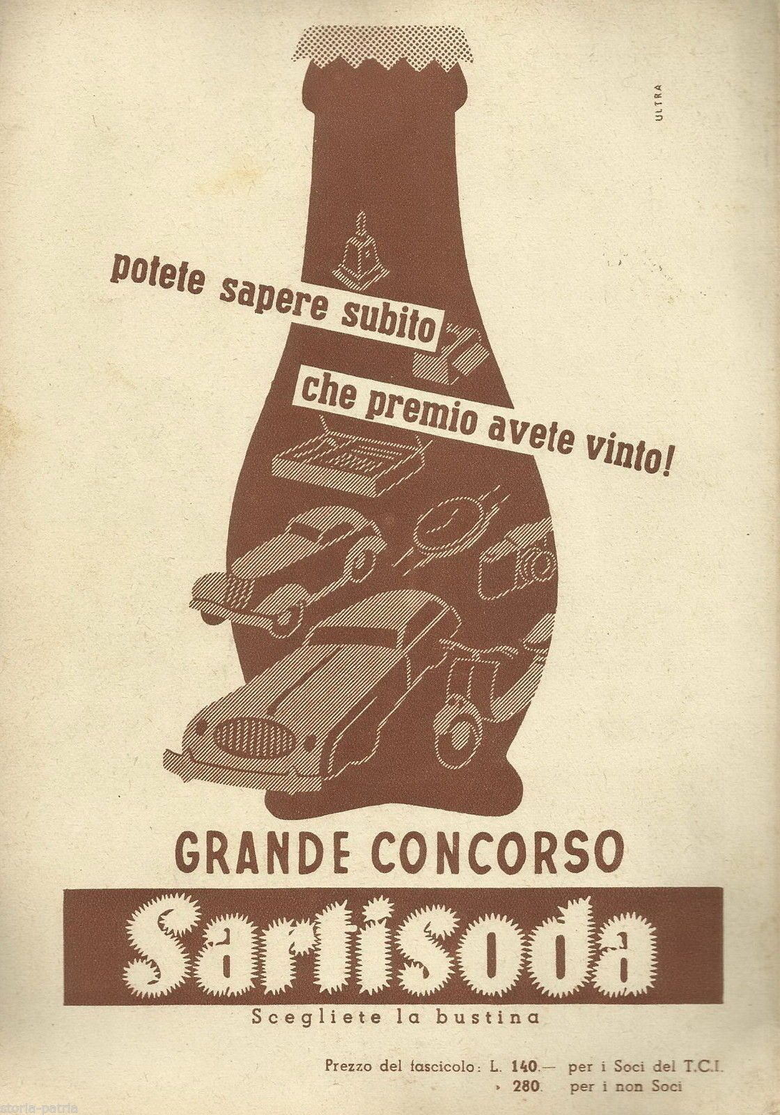 Pubblicità Sartisoda E Gibbs Anni '20 '30 Concorso Premi Auto E Moto